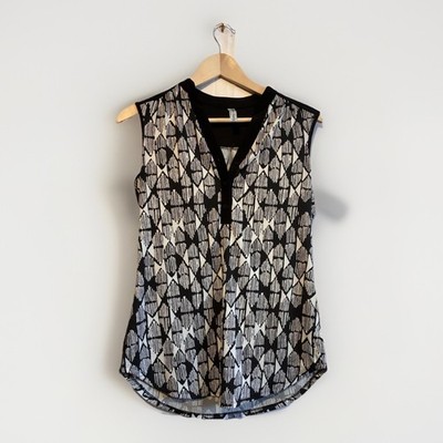 Perception Concept Womens Medium Black White Geometric Sleeveless Top Casual