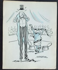 Original Jack Kirkbride Cartoon of Circus man with snake going up his trousers