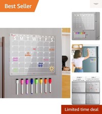 Acrylic Magnetic Dry Erase Board Calendar for Fridge, Clear Monthly Planner W...
