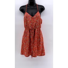 AMERICAN EAGLE OUTFITTERS Women's Orange Floral V-Neck Tie-Waist Dress SZ 2