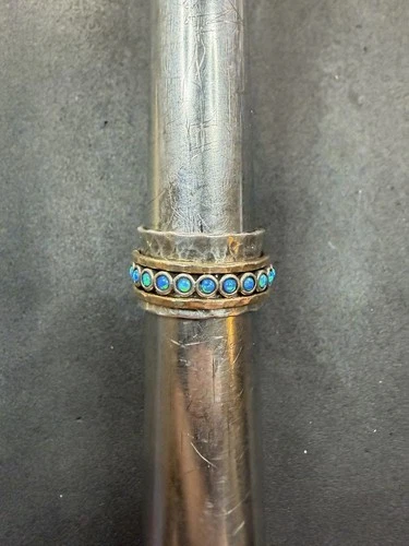 8.2g VTG Sterling Silver 925 Lab Opal Spinner Wide Ring Size 7 Jewelry Lot O