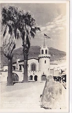 Postcard RPPC SCOTTY'S CASTLE ON DEATH VALLEY RANCH CA palm trees desert unused