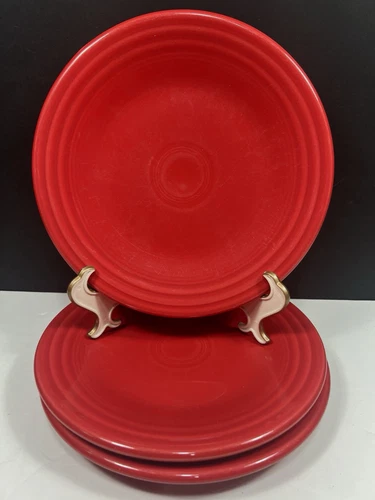 Set of 3 Fiesta Scarlet Red LUNCHEON PLATES Fiestware HLC 9" Lead Free Used