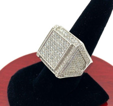Mens Round Brilliant Diamond Large Square Ring, 14k Solid White Gold, 19.7 Grams