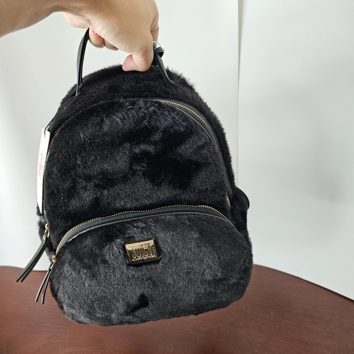 Juicy By Juicy Couture Faux Fur Luxadelic Black Adjustable 