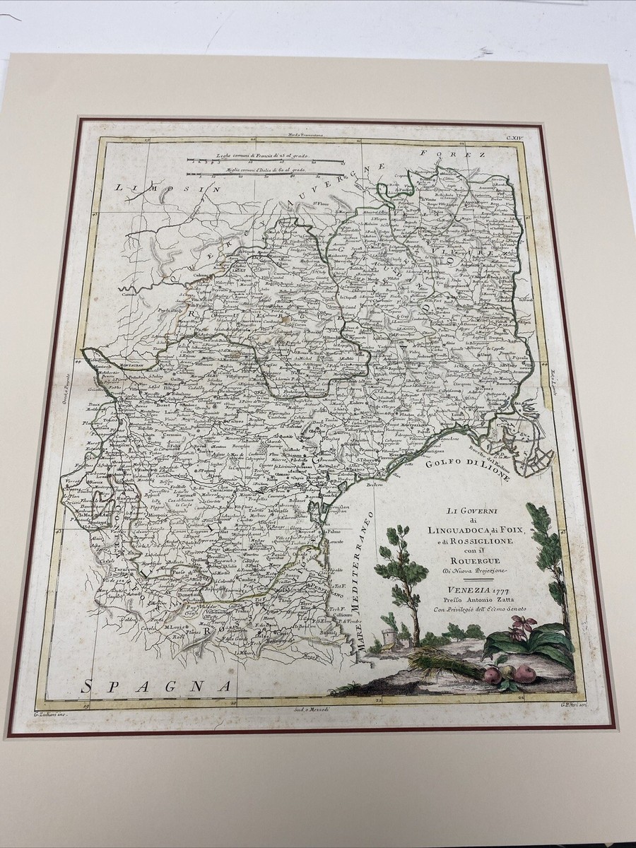 フランスアンティーク　MAP 1777 Antique Map Region of Languedoc, Foix, Roussillon and