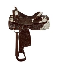 SHOW SADDLE 16"Fully Tooled Dark Oil Leather Engraved Silver  Texas Star FQHB