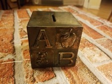 Vintage Silver Plate ABC Block Coin Bank KEEPSAKE  DEAL 