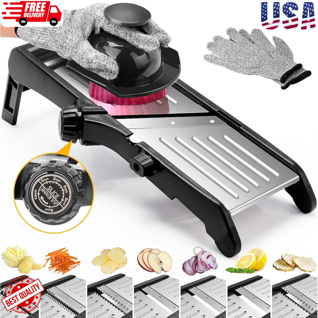 Mandoline Food Slicer for kitchen, Adjustable Stainless Steel French Fry 7 in-1