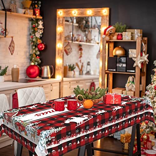 Christmas Tablecloth Rectangle 60x84 Farmhouse Red Plaid Christmas
