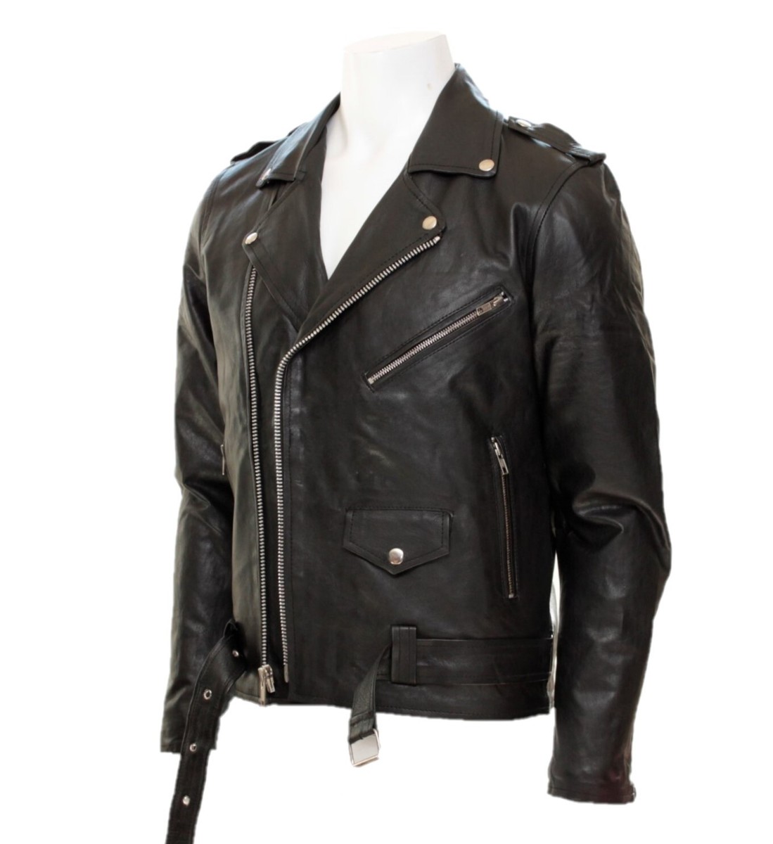 ジャケット・アウター LENO BIGTRENCHCOAT Men's Brando Leather Jacket Motocycle Black Biker Original Sheep