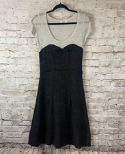 Anthropologie Moth Small Gray Wool Acrylic Sweater Dress Short Sleeve Bow S Sm