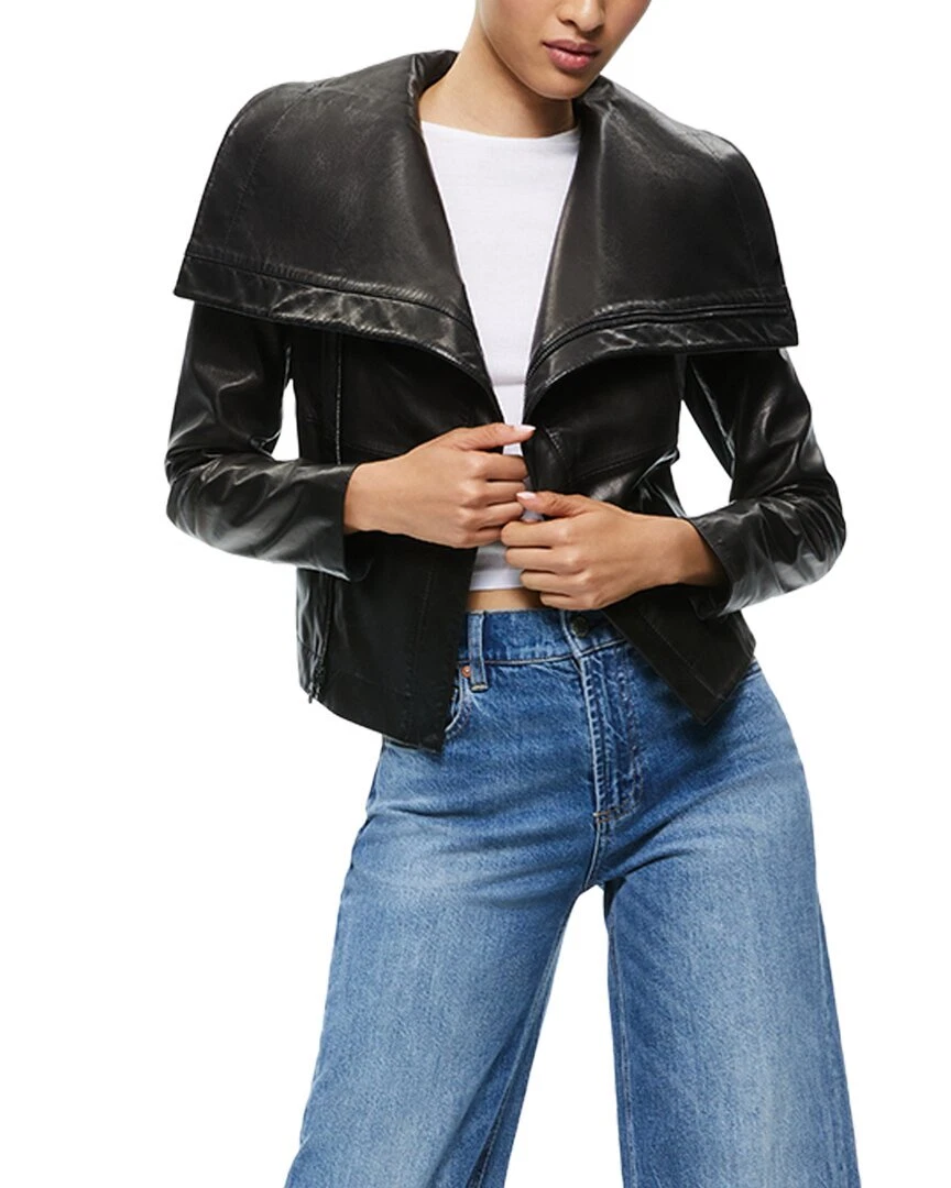 Alice Olivia Nita Leather Drape Front Jacket Women s