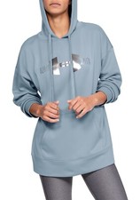 New UNDER ARMOUR Size SMALL Big Logo Fleece Hoodie Hooded Sweatshirt Steel