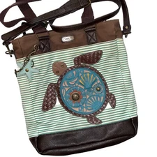Chala Turtle Purse Tote Large Mom Bag Pockets Compartments Cotton Leather