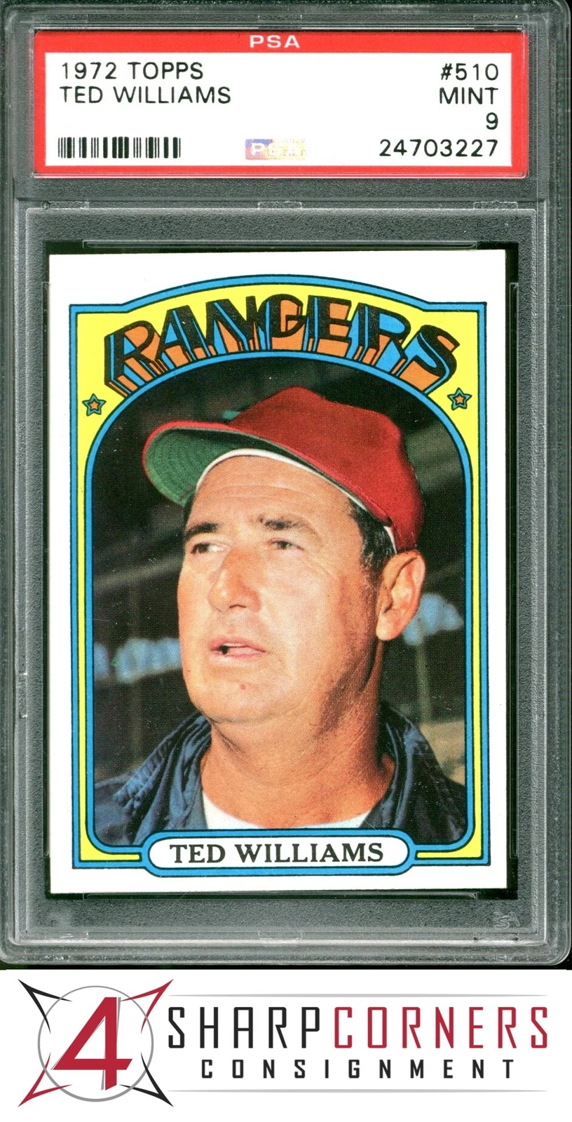 1972 TOPPS #510 TED WILLIAMS RANGERS HOF PSA 9 SET BREAK