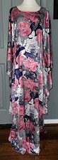 African Butterflies Sleeve Pink and blue Floral Print Water Sat n Maxi dress. M