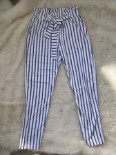 Women’s Fashion Nova High Wasited white Paperbag striped Stretch Pants NWT SMALL