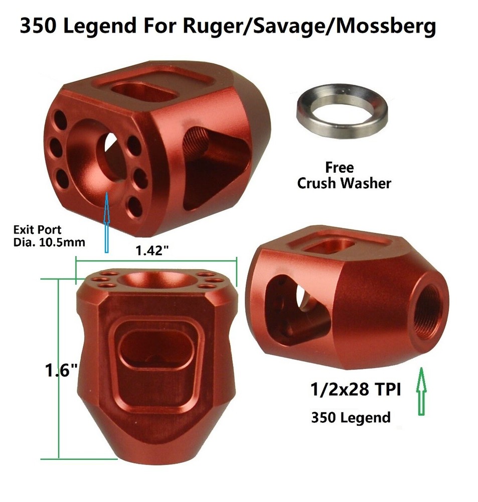 350 Legend Linear Muzzle Brake 1/2x28 TPI for Ruger Savage Mossberg