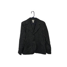 Chico s Black Striped Linen Blend Blazer Size 2 L