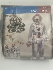 Fun World Inc. Twisted Clown Halloween Scary Costume Male, Child M 8, Gray