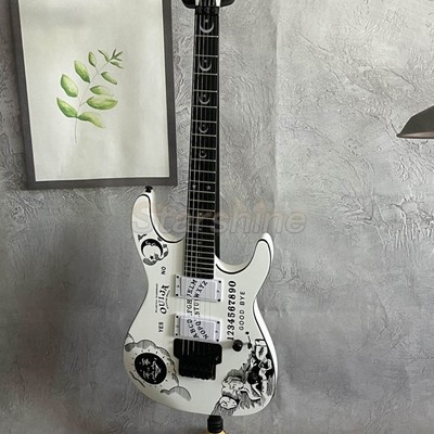 Custom White Moon Pattern Electric Guitar 6 Strings Solid Maple Neck Fast Ship