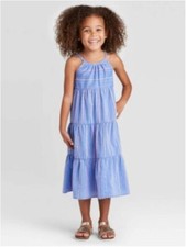 Cat  Jack Girls Chambray Striped Tiered Maxi Dress 5T