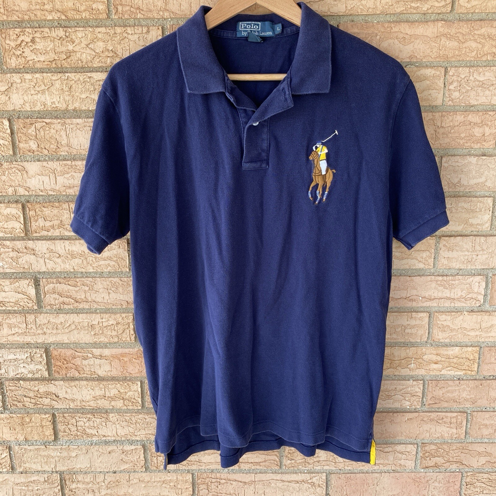 Polo Ralph Lauren Camicia da uomo taglia large multicolore grande pony blu navy rugby #3