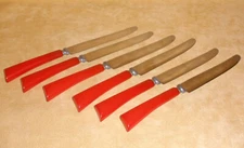 Set of 6 Robinsone Knife Co. Stainless Steel Table Knife w/ Red Bakelite Handles