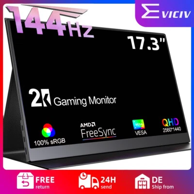 EVICIV Monitor Portátil 144HZ EVCIV 17,3 Pulgadas IPS Pantalla HDR 1440P QHD 2*Tipo C HDMI DE
