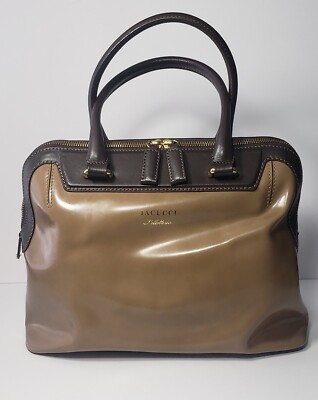 Iacucci Leather Top Handle Bag Caramel Color with Dark Brown