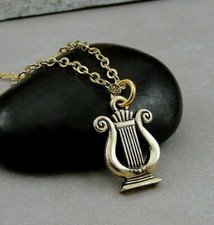 Gold Lyre Necklace - Musical Lyre Charm - Ancient Harp Greek Jewelry NEW