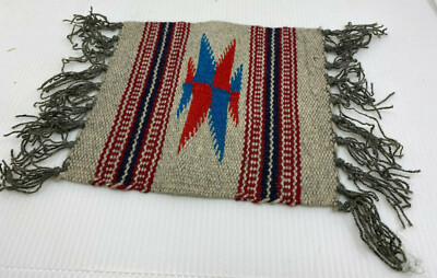 Doll House Dollhouse Southwestern Rug 7'' Indian Grey Red Blue Native Vintage