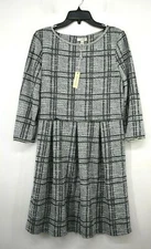 Max Studio Womens Grey Crewneck 3/4 Sleeves Check Woven Knit Mini Dress M $118