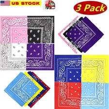 3 Pack Bandana 100% Cotton Paisley Print Double-Sided Scarf, Head, Neck, Mask