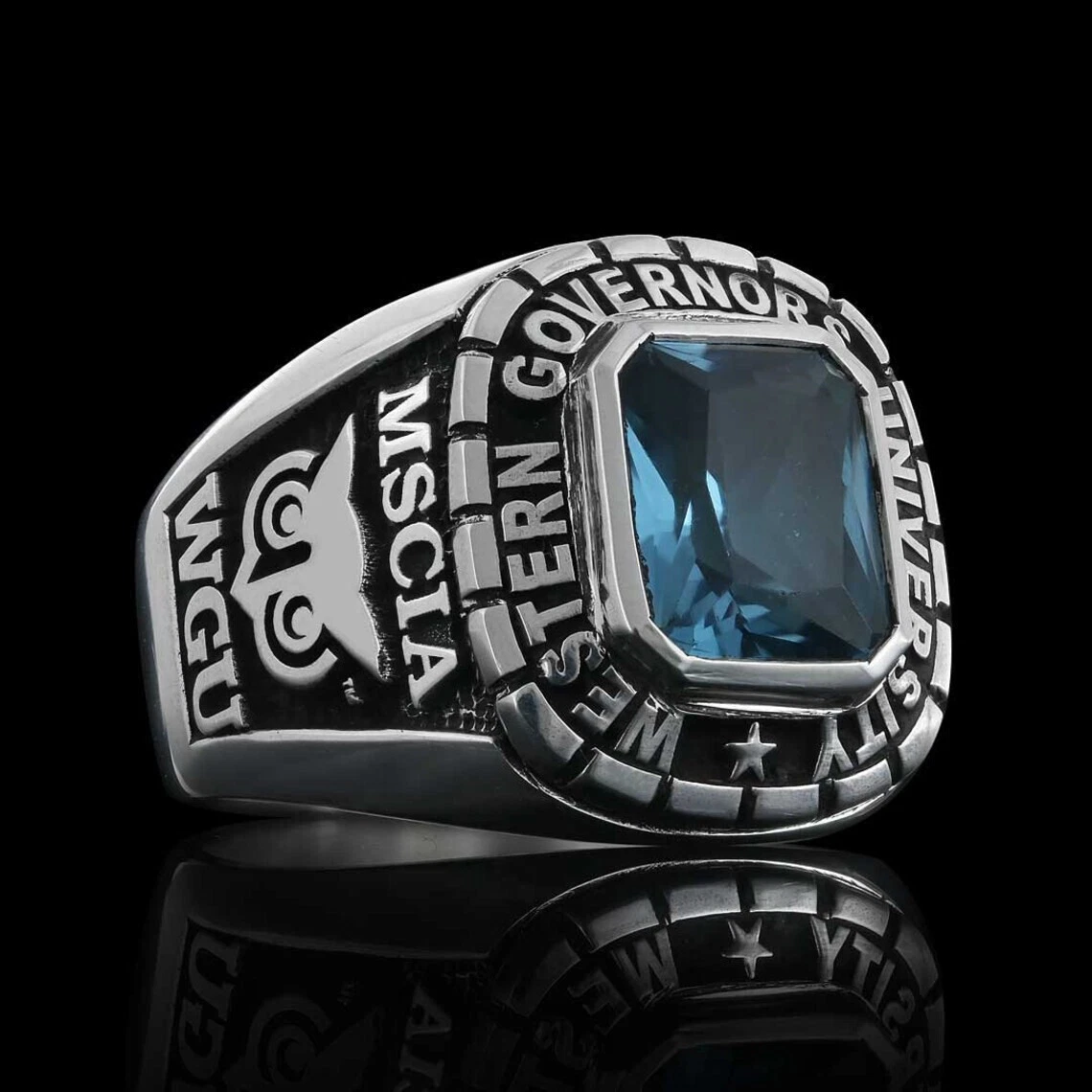 Silver Custom College Class Ring Personalized College Ring