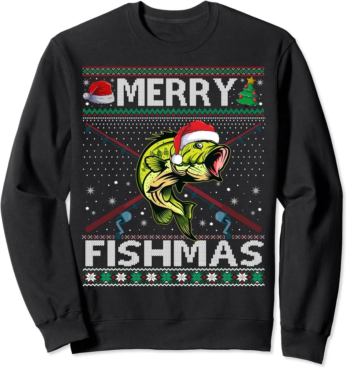 Fishmas Ugly Fishing Christmas Sweater New Merry Fishmas Bass Fish