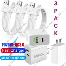 QC PD 20W Fast Charger Power Adapter Block USB Cable For iPhone 14 13 12 11 7 8
