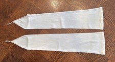 VINTAGE IVORY FORMAL FINGERLESS GLOVES w/PINK TRIM  FINGER LOOP - ABOVE ELBOW