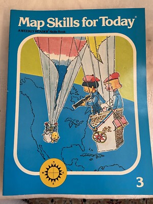 1986 MAP SKILLS FOR TODAY 3 Weekly Reader Skills Book Globes Symbols Directions