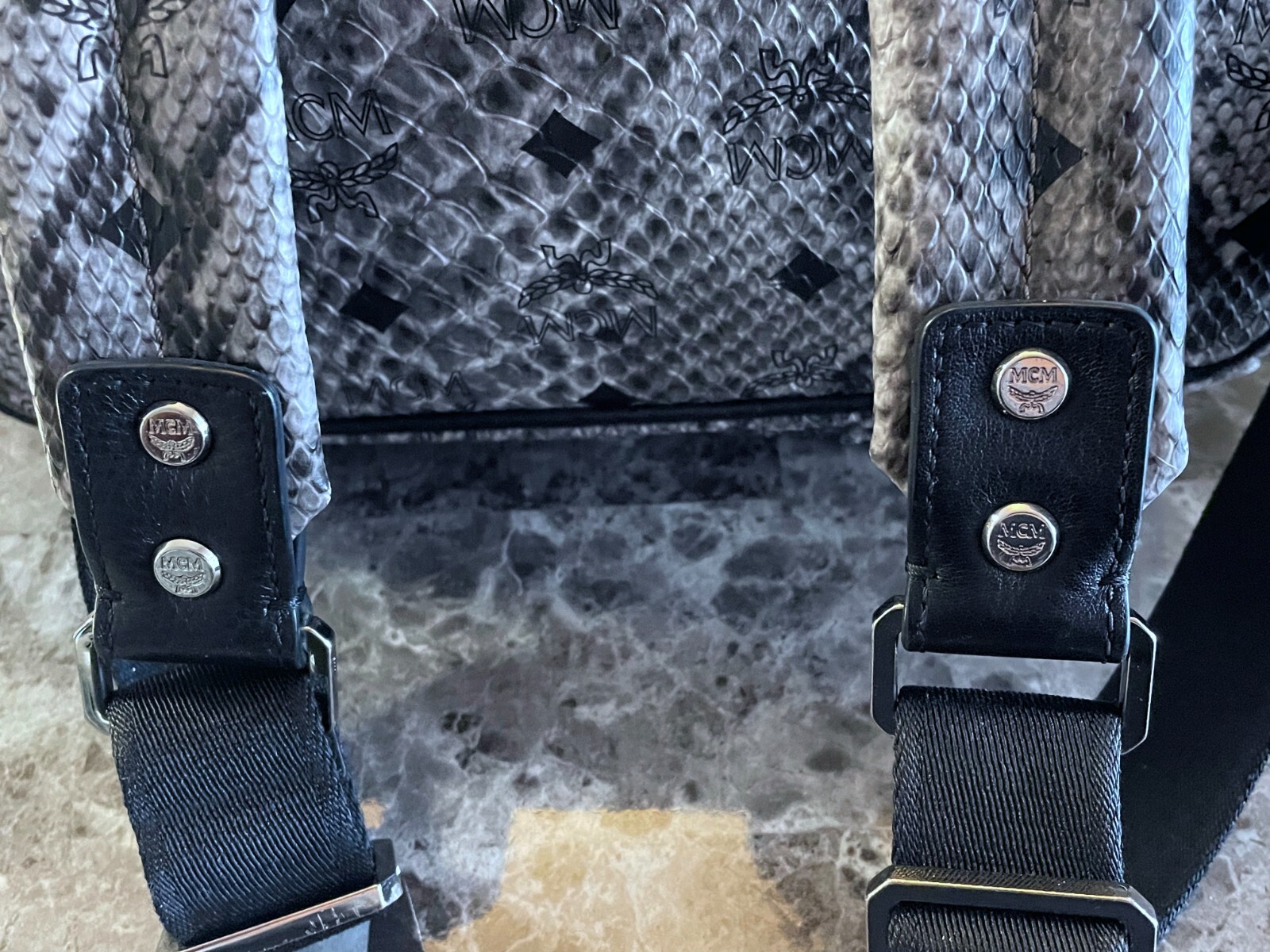 MCM GRAY PYTHON SNAKE BLACK DIAMOND PRINT MONOGRA… - image 18