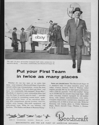 BEECHCRAFT AIRCRAFT 1959 BEECH MODEL-18 PUT YOUR 1ST TEAM IN TWICE THE PLACES AD