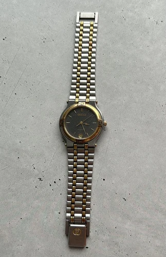 Gucci Men Wristwatch 9000M Black Round Silver Gold Quartz Analog No Work 115049 - Picture 4 of 11