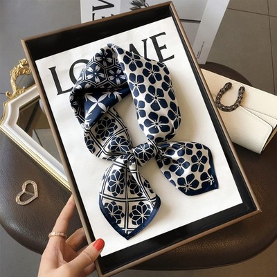 100% Pure Silk Square Scarf Blue Women Neckerchief Wrap Kerchief Bandana 68*68cm