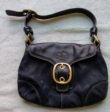 Coach Black Gold Soho Shoulder Bag Signature C on canvas with leather