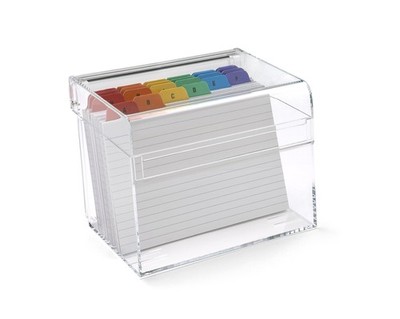 OSCO Clear Acrylic Index Box, Large, A to Z Divider Tabs, 100 Lined Note Card...