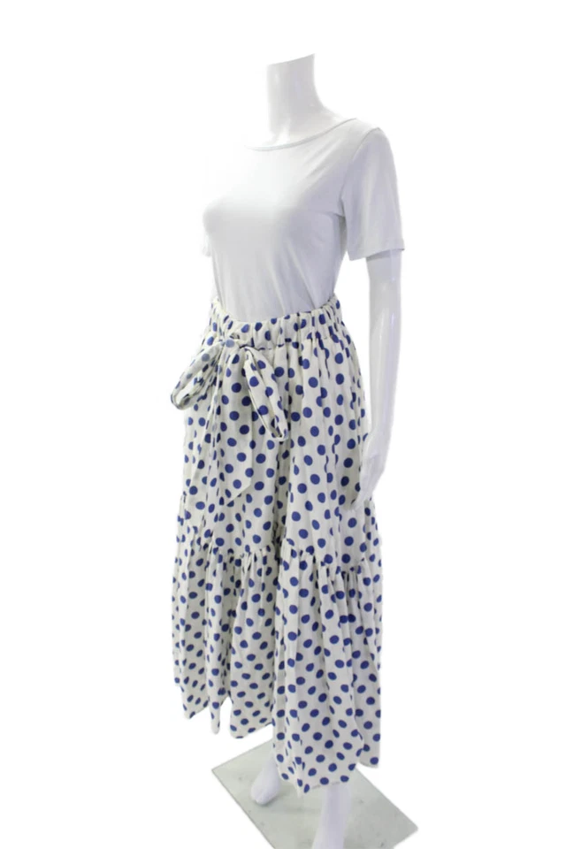 Falda midi acampanada blanca con estampado de lunares de algodón The Westside para mujer talla S Foto 2 de 4