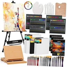  All-in-One Art Painting Kit with Aluminum & Beech Wood Easel, With Two Easels