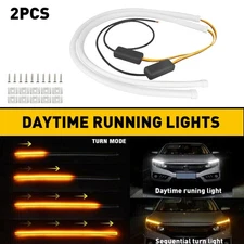 2x LED White DRL Light Strip Sequential Amber Flow Signal Turn for 12V vehicle
