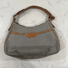 Dooney & Bourke Black White Canvas Hobo Shoulder Bag W285806 Leather Trim